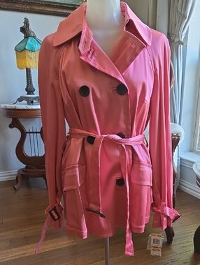 INC International Concepts Coral Pink Double-Breasted Trench Coat